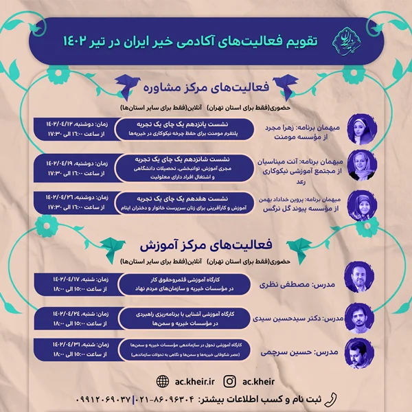 ثبت‌نام دوره تیر 1402 آکادمی خیر ایران آغاز شد